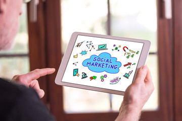 Social marketing concept on a tablet