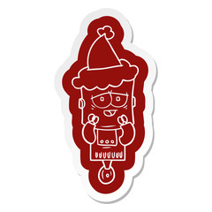 cartoon  sticker of a robot wearing santa hat