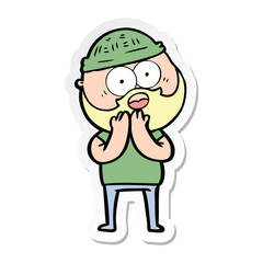 sticker of a cartoon surprised bearded man