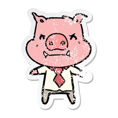 distressed sticker of a angry cartoon pig boss