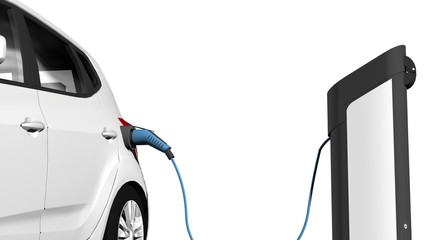 Naklejka premium Electric car vehicle Charging Station - Electric car power supply for electric car charging. Electric car charging station - isolated on white -3d render