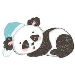 Cute sleeping panda bear. Perfect for t-shirt print, kids wear, baby shower card. Vector illustration.