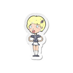 retro distressed sticker of a cartoon woman in french maid outfit