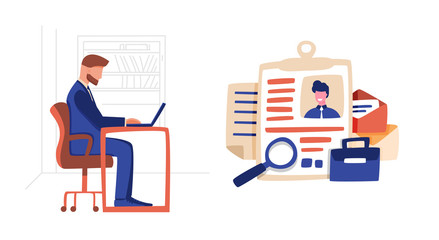 Boss look at candidates profile on job vacancy.