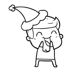 line drawing of a man laughing wearing santa hat