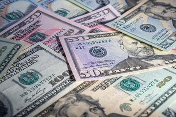 Fototapeta na wymiar Various US dollar bank notes