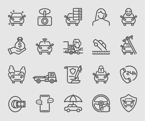 Line icons set for Car insurance