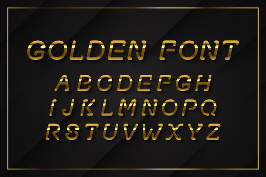 Vector realistic isolated Golden Alphabet Font for template decoration and layout covering on the dark background.