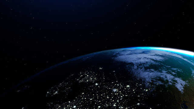 Big planet Earth. The flight above the Earth. View from space.