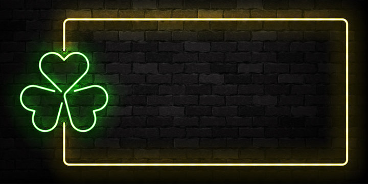 Vector realistic isolated neon sign of Clover frame logo for template decoration and covering on the wall background. Concept of Happy St. Patrick's Day.