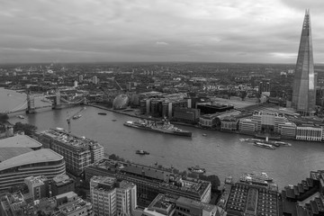 Looking down on the River Thames, Tower Bridge and skyline 