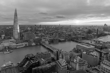 London Skyline with the River Thames in black and white 