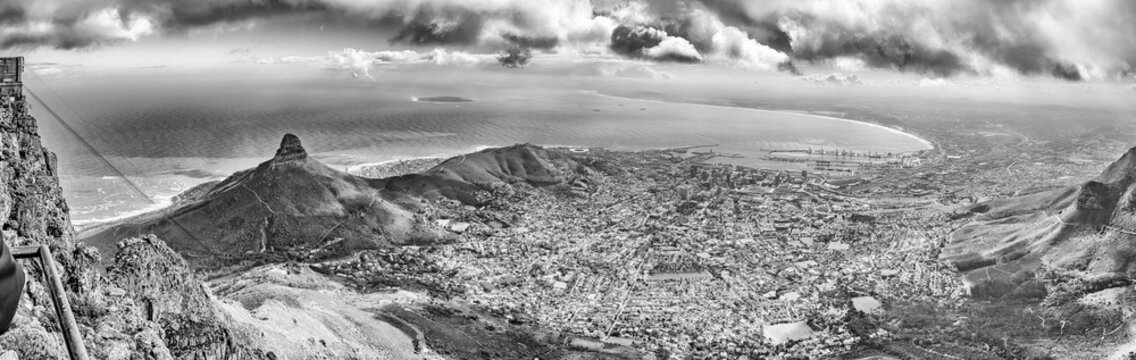 Panoramic view from top of Table mountain. Monochrome - Powered by Adobe