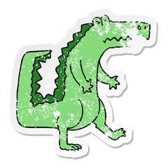 distressed sticker of a quirky hand drawn cartoon crocodile
