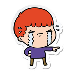 sticker of a cartoon man crying
