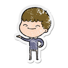 distressed sticker of a cartoon happy boy