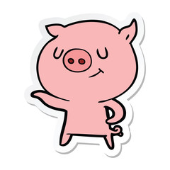 sticker of a happy cartoon pig
