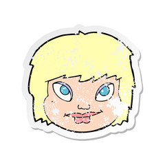 retro distressed sticker of a cartoon female face
