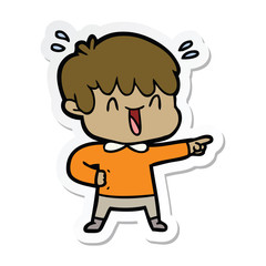 sticker of a cartoon laughing boy