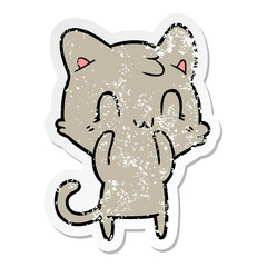 distressed sticker of a cartoon happy cat