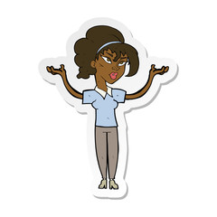 sticker of a cartoon woman raising hands in air