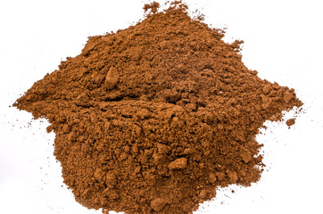 ground coffee on white background