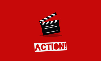 Naklejka premium Action Typography with Clapperboard Vector Illustration