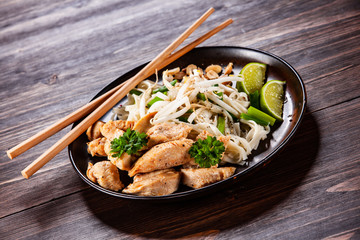 Pad thai - grilled meat and noodles