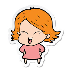 sticker of a happy cartoon girl