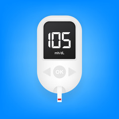 Blood glucose meter level test. Diabetes glucometer. Abstract concept graphic web banner element. Vector illustration.