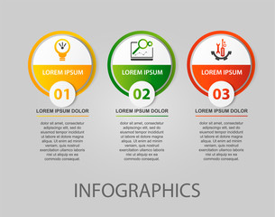 Modern 3D vector illustration. Circular infographic template with three elements. Icons and text. Designed for business, presentations, web design, applications, interfaces, diagrams with 3 steps
