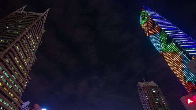 night time illuminated shenzhen famous downtown up view panorama 4k timelapse china
