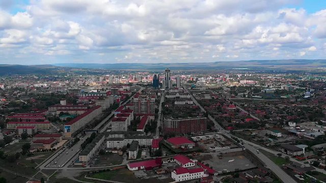 Flight over the city of Grozny. Chechen Republic.