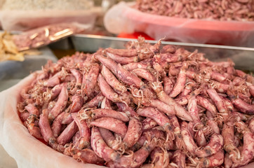 dried squid fish at the traditional market