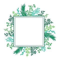 Vector illustration decor green leaf flower frame elegant for card hand drawn