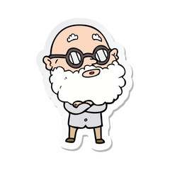 sticker of a cartoon curious man with beard and glasses