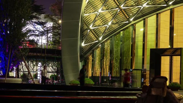 night time illumination shenzhen city famous building entrance fountain panorama 4k timelapse china