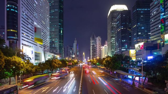 night illuminated shenzhen cityscape traffic street downtown panorama 4k timelapse china