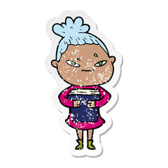 distressed sticker of a cartoon woman