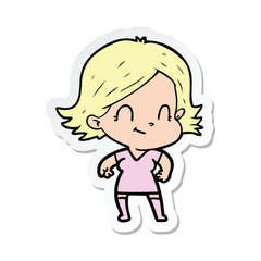 sticker of a cartoon friendly girl