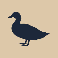 Sign duck. Isolated silhouette duck on beige background. Vector illustration