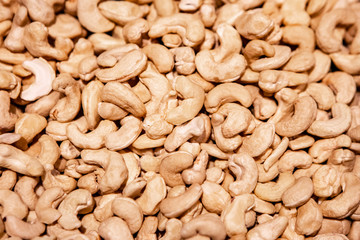 Cashew Nuts Close-Up Background. Food Background Top View.