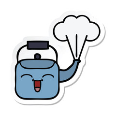 sticker of a cute cartoon steaming kettle