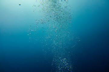 Underwater shot with sunrays and bubbles