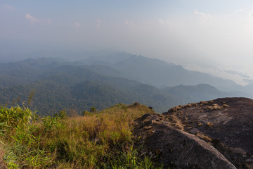 big stone on top of the mountain and tree at thong pha phum national park, kanjanaburi, Thailand