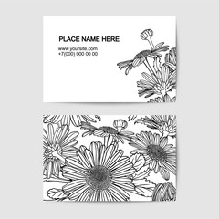 visit card with chamomile linear flowers