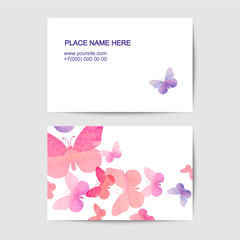 visiting card template with watercolor butterflies