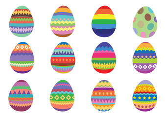 Set of 12 colourful Easter eggs on a white background