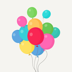 Bunch of helium balloon, flying air balls  isolated on white background. Happy birthday, holiday concept. Party decoration. Vector cartoon design