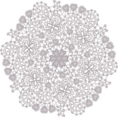Hand drawn vector white and ivory  fine lace with floral elements texture